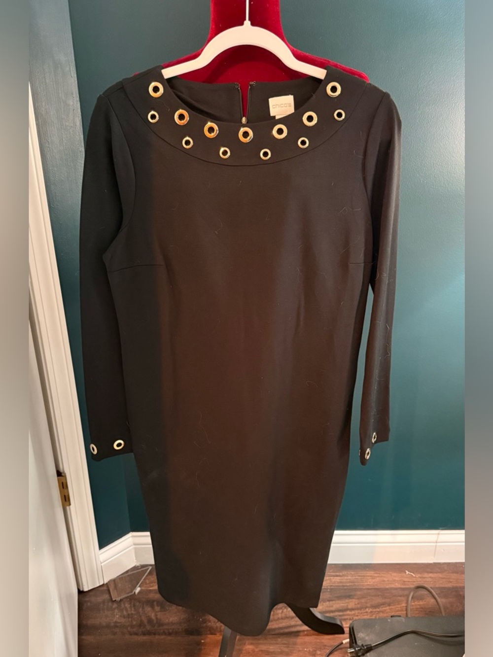 Black Grommet-Detail Long Sleeve Dress - New!